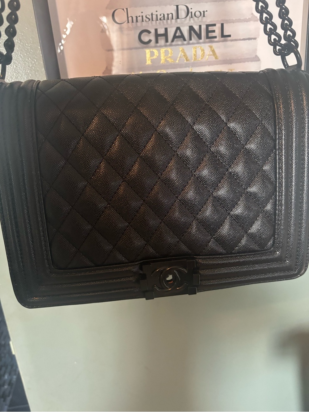 Quilted Leather Shoulder Bag - Black
